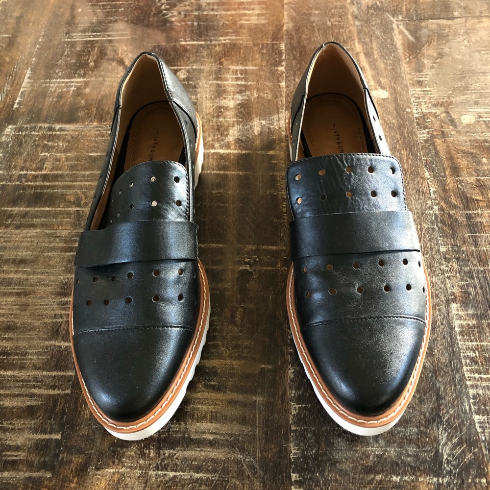 Black leather loafers